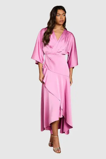 Coast Satin Back Crepe Ruffle Wrap Midi Dress | Nordstrom | Nordstrom