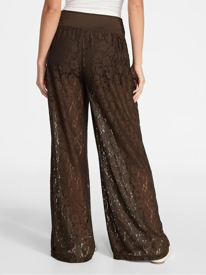 No Boundaries Lace Knit Wide Leg Pant, Women's | Walmart (US)