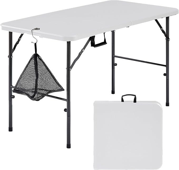VECELO Folding Table 4 Foot with Mesh Bag, Indoor Outdoor Heavy-Duty Portable w/Handle,Fold-in-Ha... | Amazon (US)