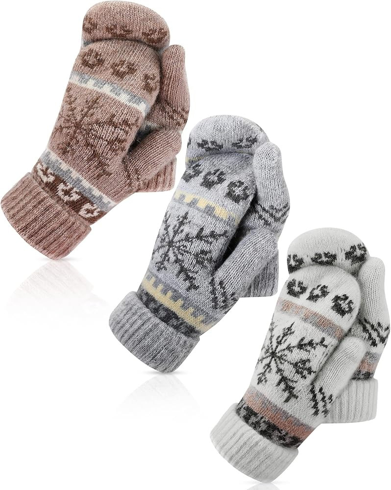 Vicenpal 3 Pairs Women's Winter Gloves Warm Lining Mittens Knit Thick Wool Gloves Knit Mittens fo... | Amazon (US)