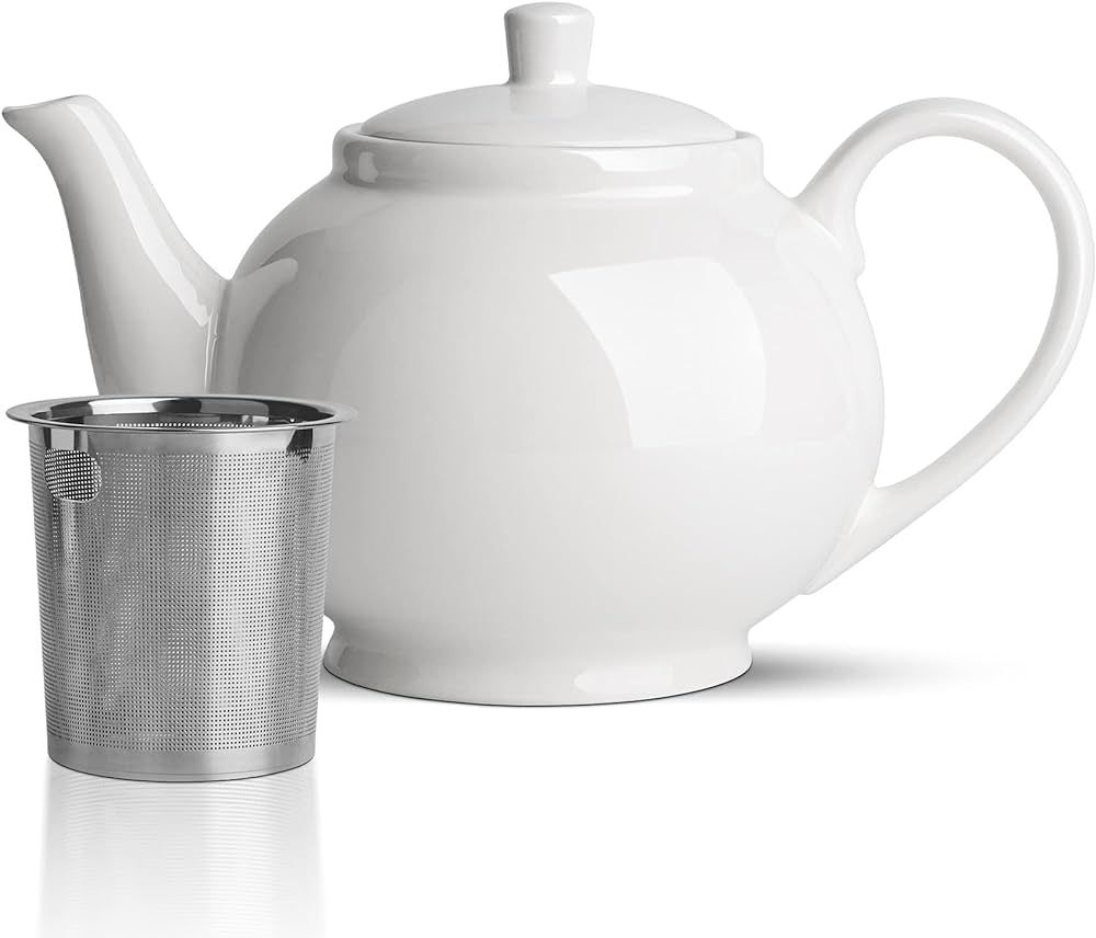 ComSaf Porcelain Teapot with Removable Infuser & Lid 37oz(4-5 Cups), Large Tea Pot with Stainless... | Amazon (CA)