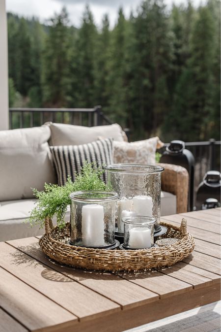 Shop the look! Pillows are still on sale! 

Outdoor decor, outdoor coffee table, hurricanes, target, tray, outdoor sofa, lantern, outdoor pillows 

#LTKHome #LTKSeasonal #LTKFindsUnder50