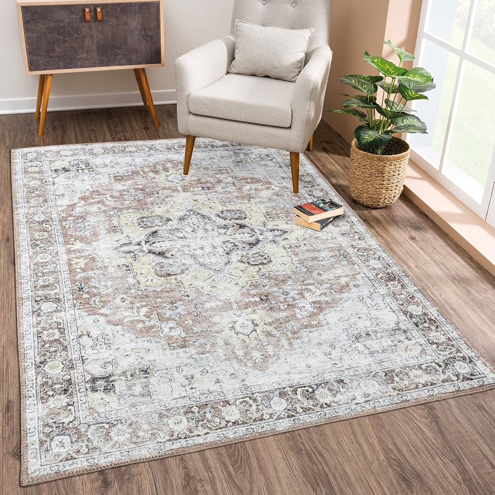 Bloom Rugs Washable Non-Slip 8' x 10' Rug - Blush/Beige Traditional Medallion Area Rug for Living... | Amazon (US)