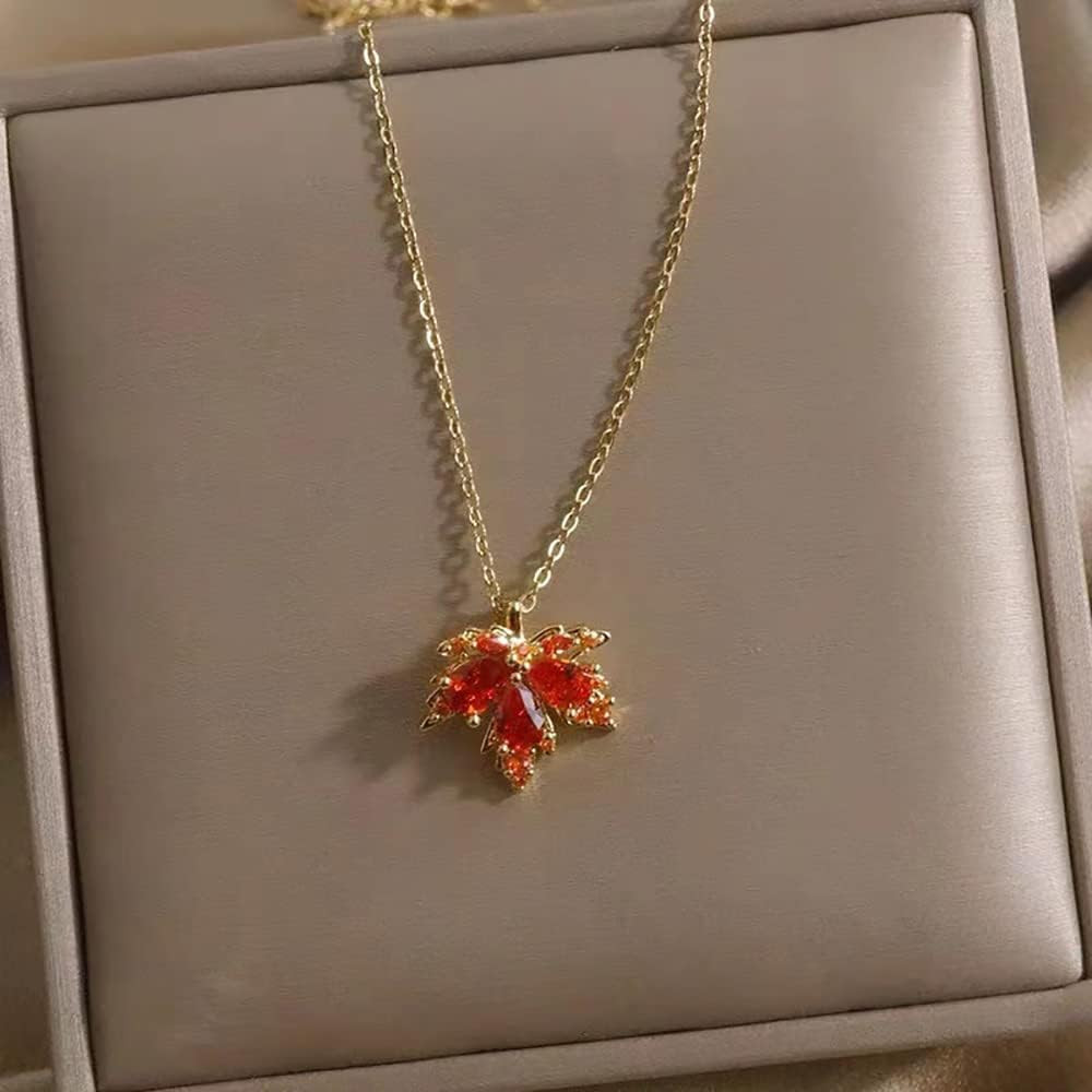 Dainty Maple Leaf Pendant Necklace Cubic Zirconia Crystal Leaves 14K Golden Plated Choker Necklac... | Amazon (US)