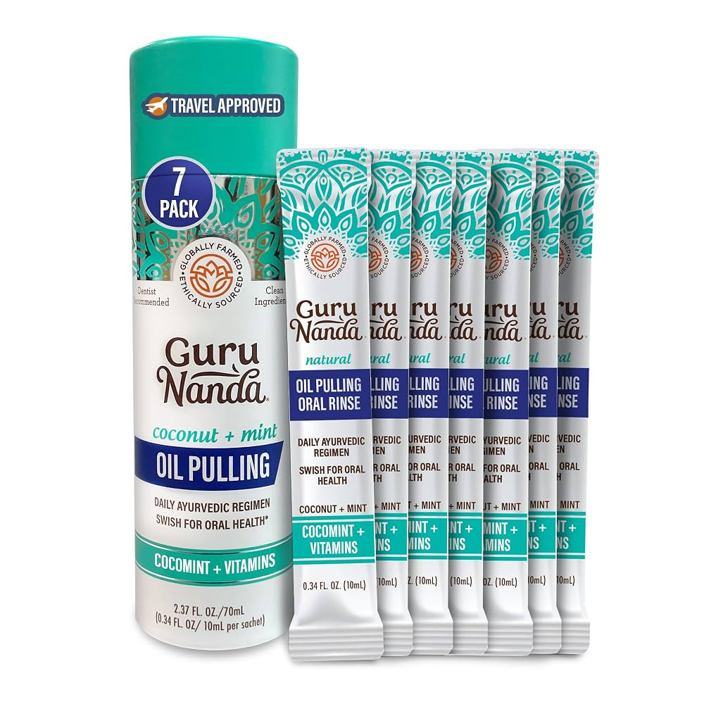 GuruNanda Travel Sachets Coconut Oil Pulling, Fresh Breath Mouthwash, 7 Essential Oils & Vitamins... | Amazon (US)