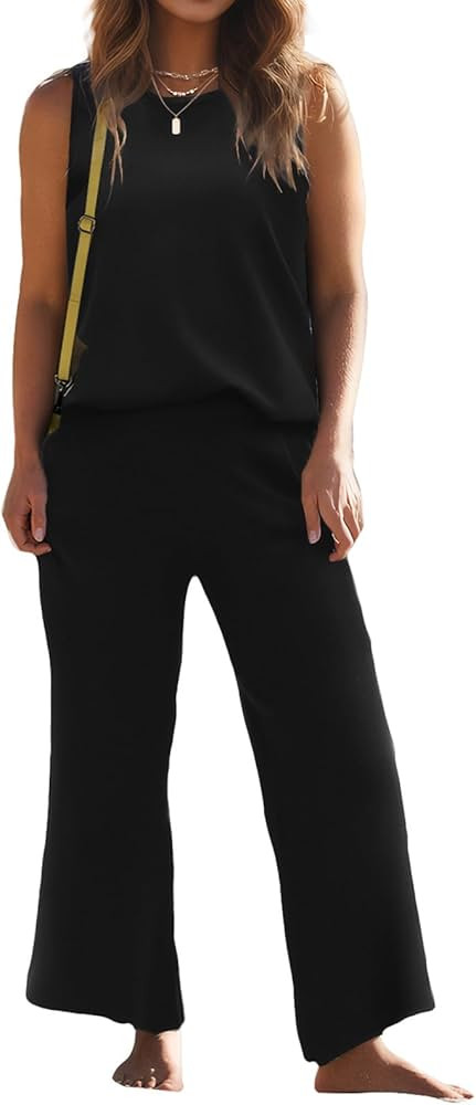 SuperPrity Two Piece Outfits for Women Summer Lounge Set Sleeveless Knit Tank Tops and Wide Leg P... | Amazon (US)