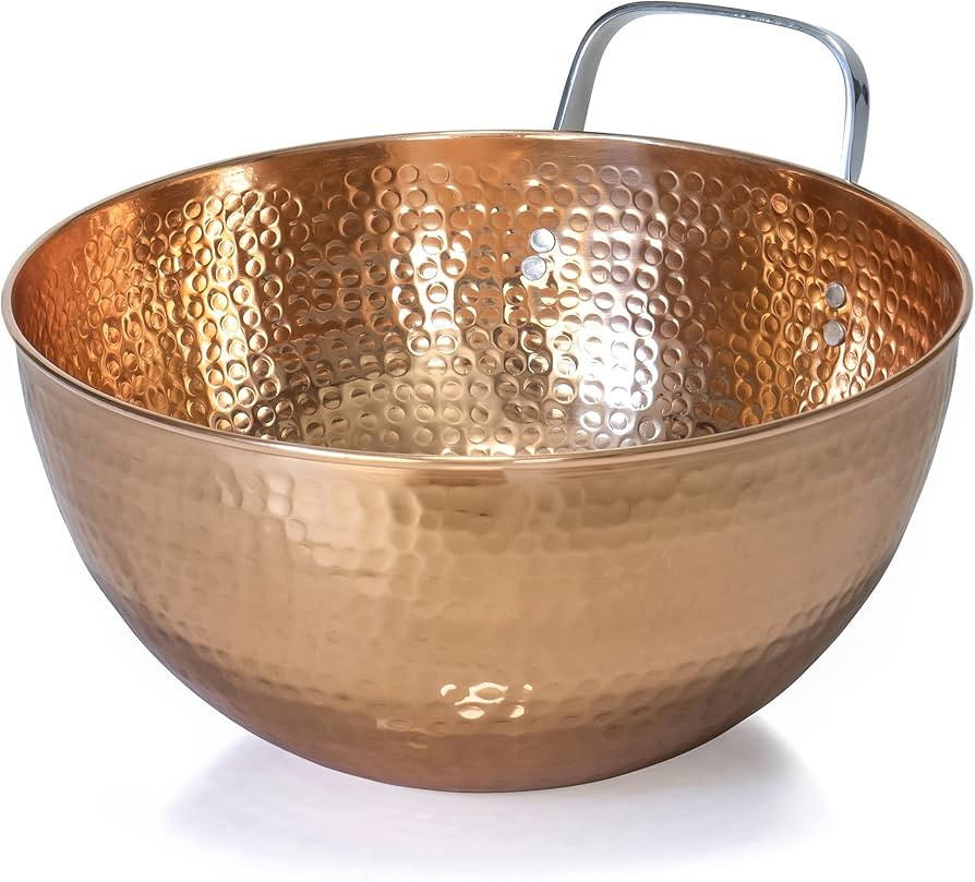 Red Co. 5 Quarts Large 11” Round Hammered Pure Copper Mixing Bowl with Handle | Amazon (US)