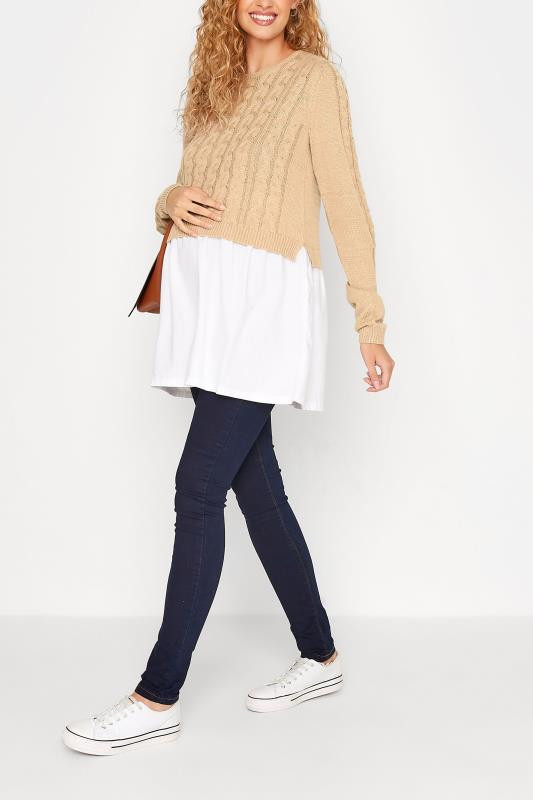 LTS Tall Maternity Beige Brown Knitted Shirt Jumper | Long Tall Sally