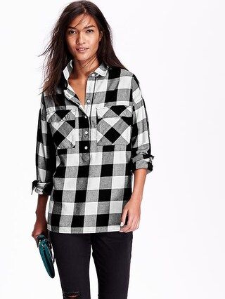 Old Navy Womens Plaid Flannel Pullover Boyfriend Shirt Size L Tall - White/black | Old Navy US