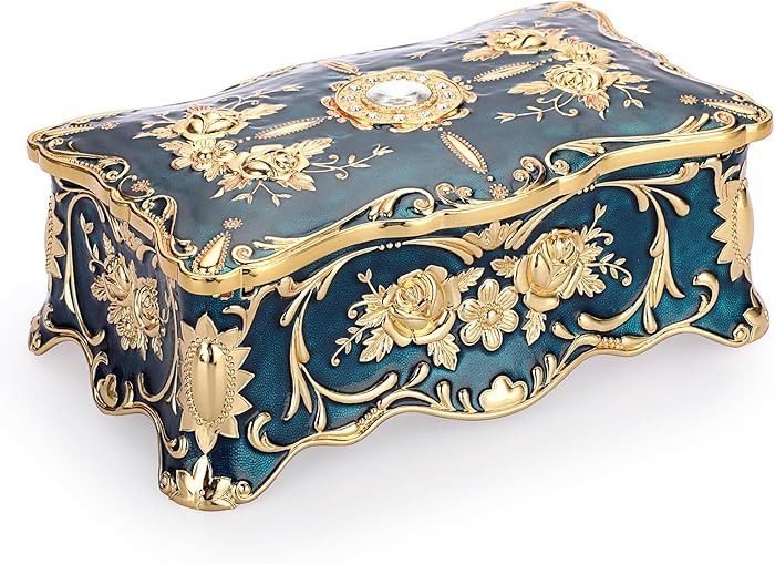 Hipiwe Vintage Jewelry Box with 2 Layer Gorgeous Trinket Storage Box, X-Large Metal Jewelry Box D... | Amazon (US)