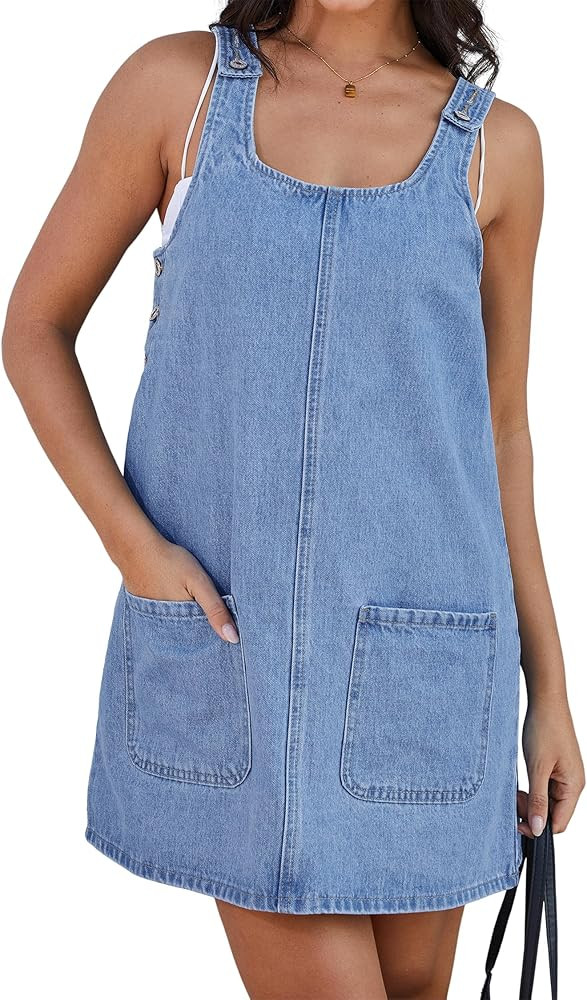 Jumppmile Women's Denim Overall Dress Jean Jumper with Adjustable Straps Pockets Effortless Daily... | Amazon (US)