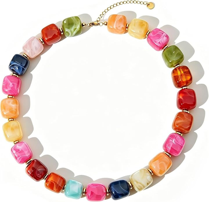 Chunky Beaded Necklace for Women Boho Colorful Statement Choker Necklaces Summer Beach Resin Jewe... | Amazon (US)