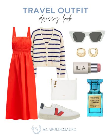  Incorporate some color in your vacation style with this travel outfit inspo! A red midi dress paired with a striped cardigan, white handbag, comfy sneakers, and more!
#trendydresses #modeststyle #springfashion #travelessentials

#LTKSeasonal #LTKShoeCrush #LTKStyleTip