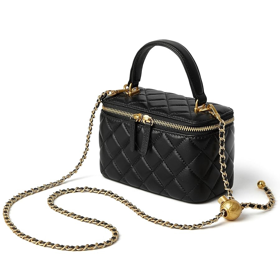 DORIS&JACKY Small Quilted Box Crossbody Purse For Women Designer Leather Mini Top Handle Pouch Ba... | Amazon (US)