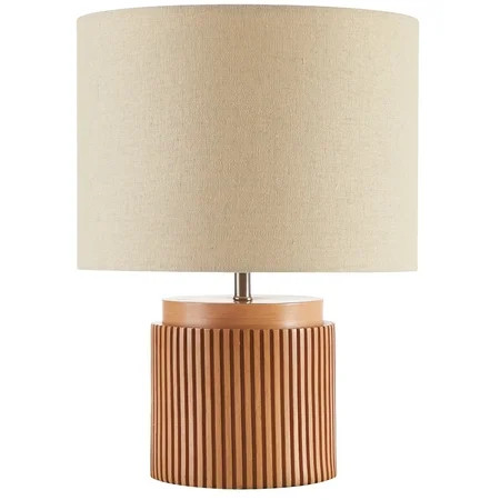 Beautiful 10.25" x 10.25" x 14" Brown Faux Ribbed Wood Table Lamp by Drew Barrymore | Walmart (US)