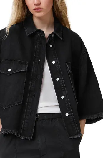 AllSaints Faye Oversize Frayed Hem Denim Button-Up Shirt | Nordstrom | Nordstrom