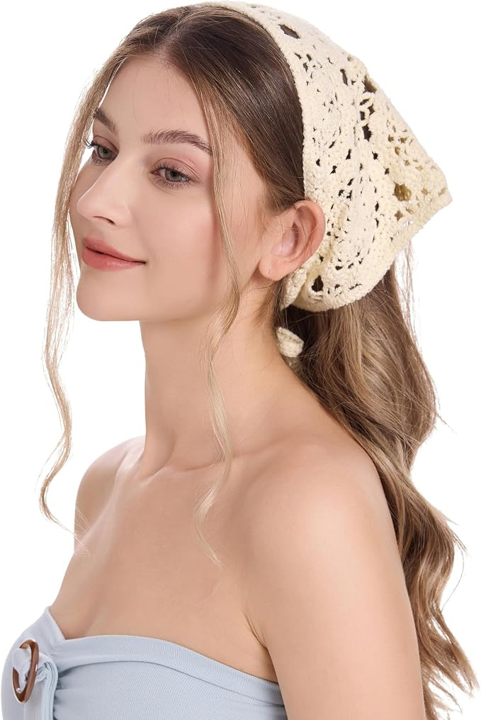 ZLYC Women Cotton Triangle Head Scarf Crochet Hair Bandanas Handmade Kint Turban | Amazon (US)