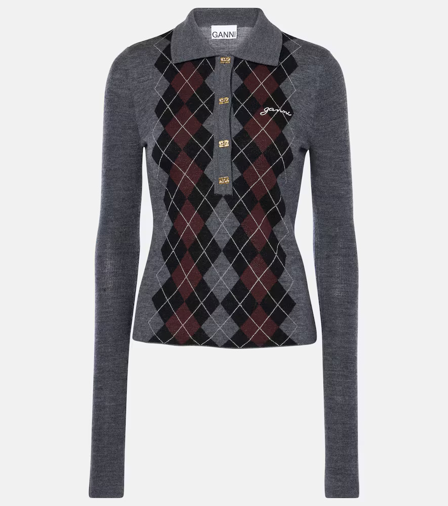 Ganni Argyle wool polo sweater | Mytheresa (UK)