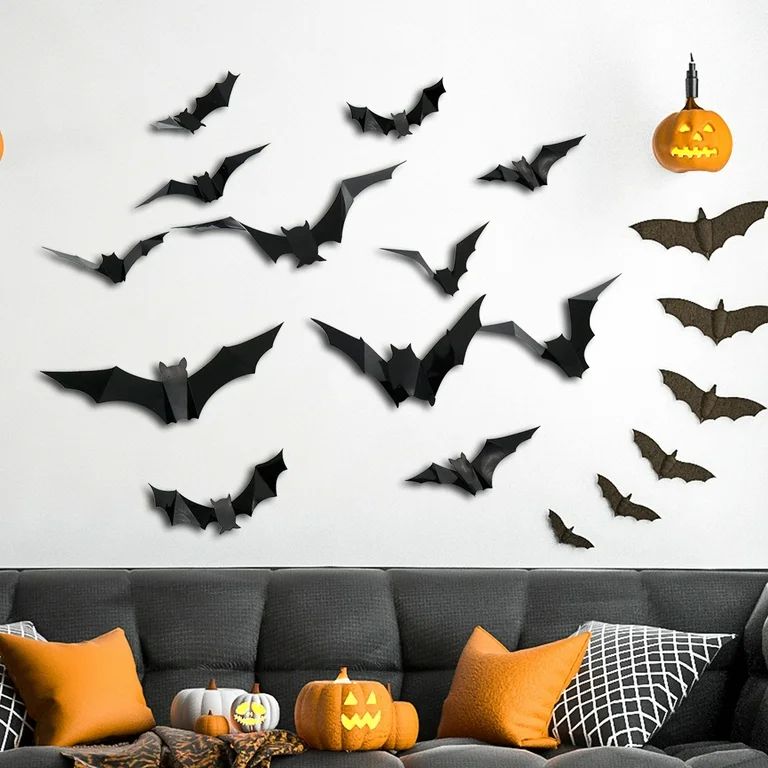 96 PCS Reusable PVC 3D Decorative Scary Bats Wall Sticker Comes with Double Sided Foam Tape | Walmart (US)