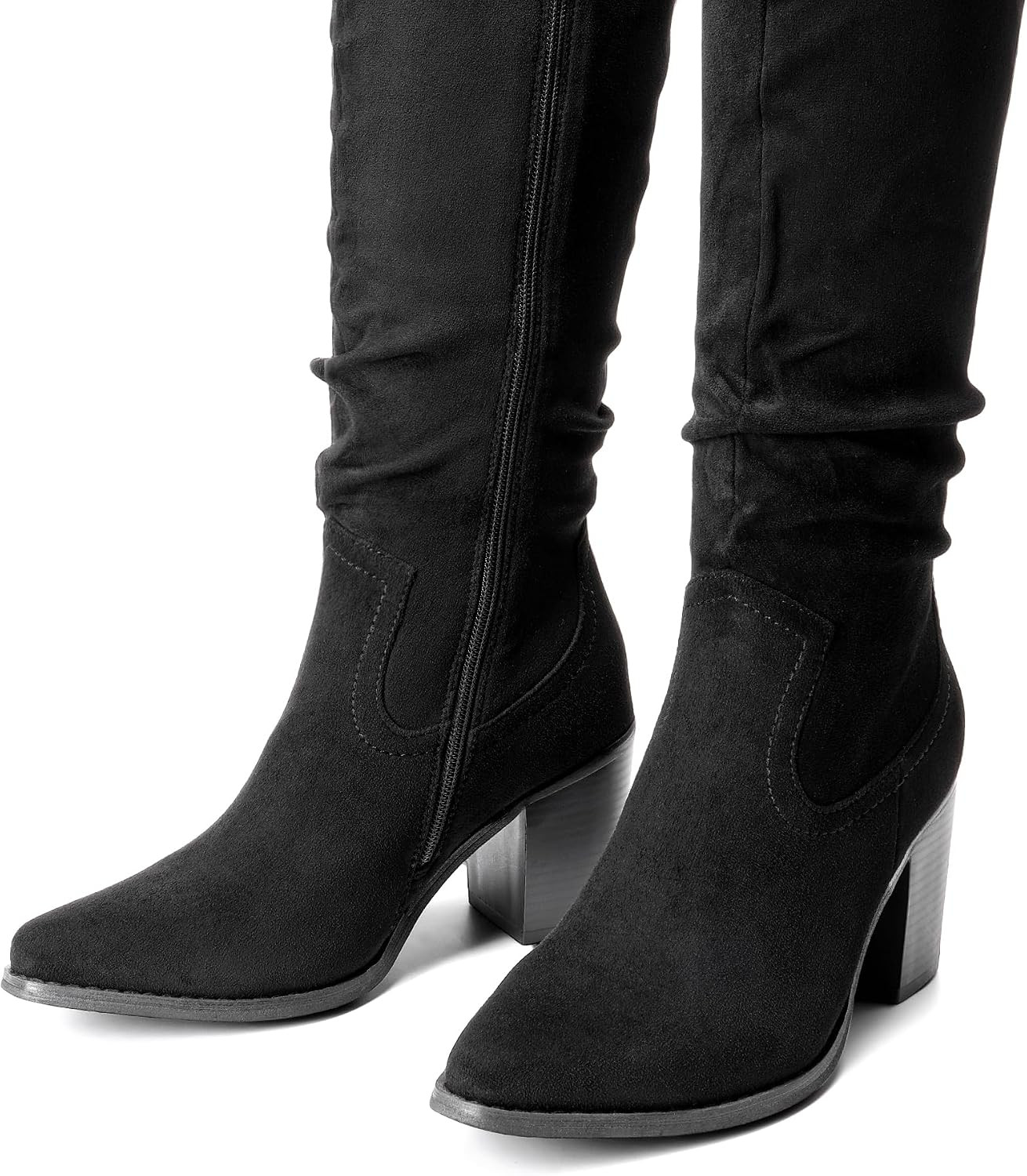 DREAM PAIRS Women's Slouchy Knee-High Chunky Heel Boots | Amazon (US)