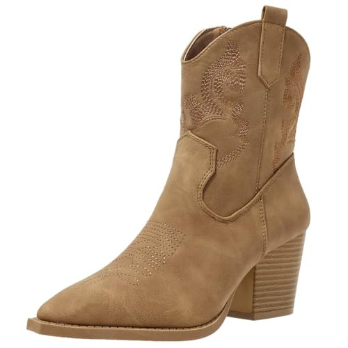 baobeijiadao Womens Pointed Toe Western Boots Chunky Heel Cowboy Boots Side Zipper Ankle Boots for Women | Amazon (US)