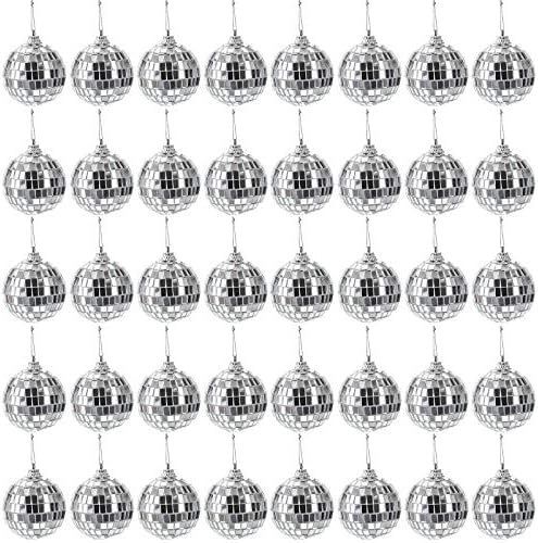 Suwimut 40 Pack Mirror Disco Ball, 2 Inch Silver Hanging Disco Light Mirror Ball with Attached St... | Amazon (US)