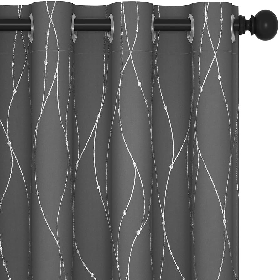 Deconovo Blackout Curtains, Grey Curtain, Thermal Insulated Soundproof Curtain Drapes, Wave Dot F... | Amazon (US)