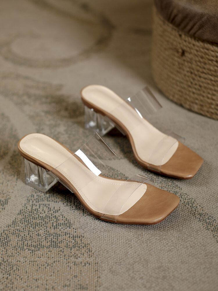 Clear Strap Chunky Heeled Mule Sandals | SHEIN