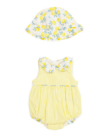 Newborn Girls Bubble Bodysuit And Lemon Printed Bucket Hat | TJ Maxx