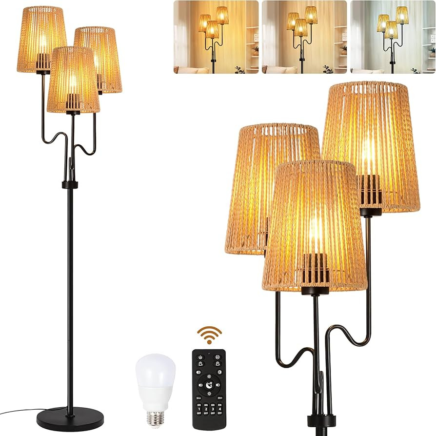Rattan Floor Lamp for Living Room,Boho Floor Lamps Flower Standing Lamp with Remote,Dimmable Tree... | Amazon (US)