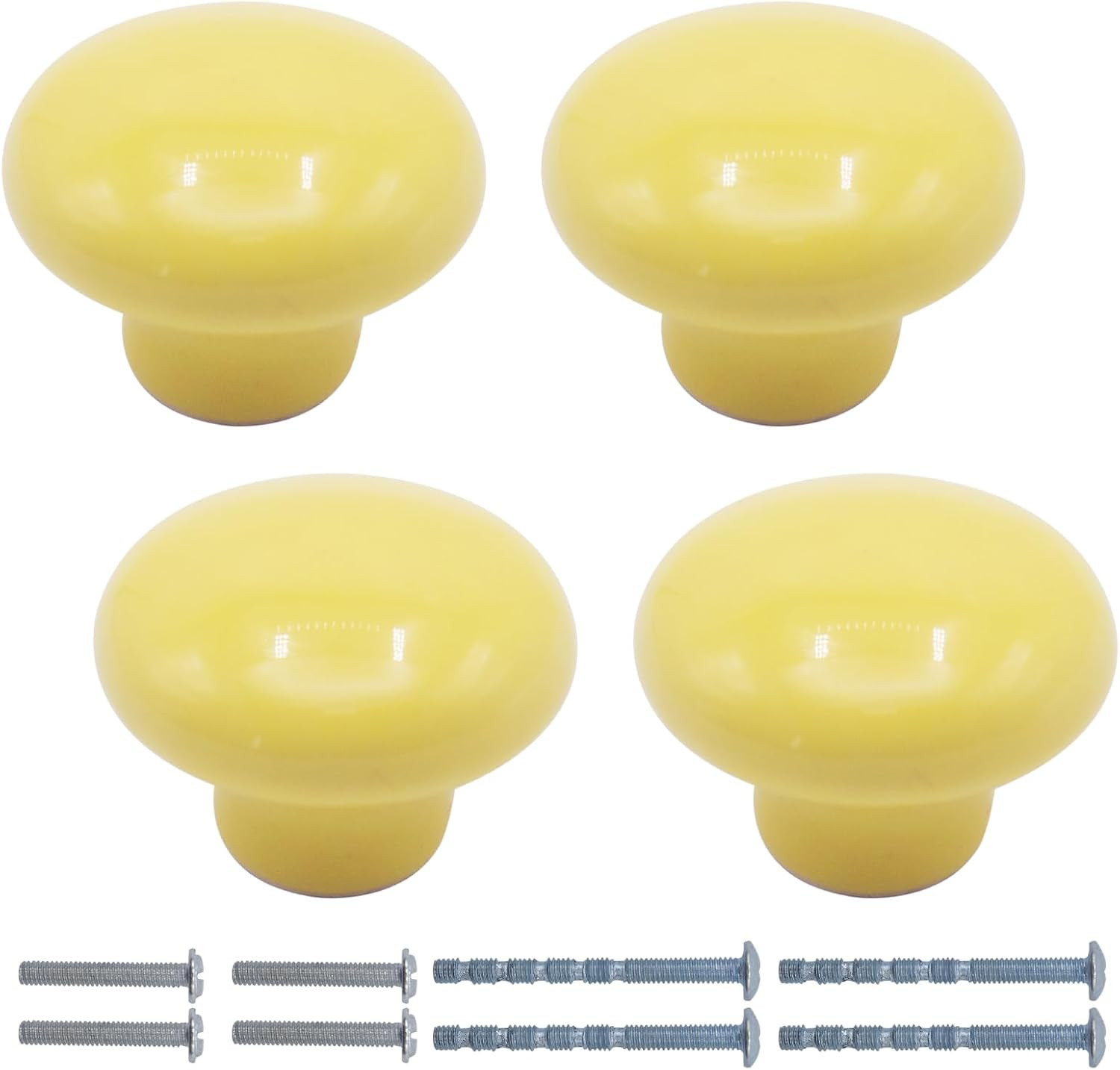 4-Pack Ceramic Round Cabinet Knob with Screws 1.26Inch Light Yellow | Amazon (US)