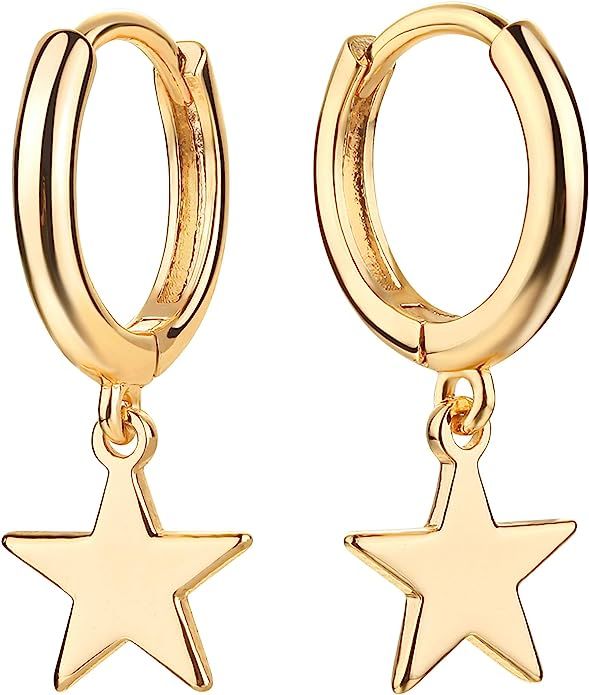MEVECCO Tiny Cross Hoop Earrings 14K Gold Plated Dainty Minimalist Simple Faith Cross Dangle Hugg... | Amazon (US)