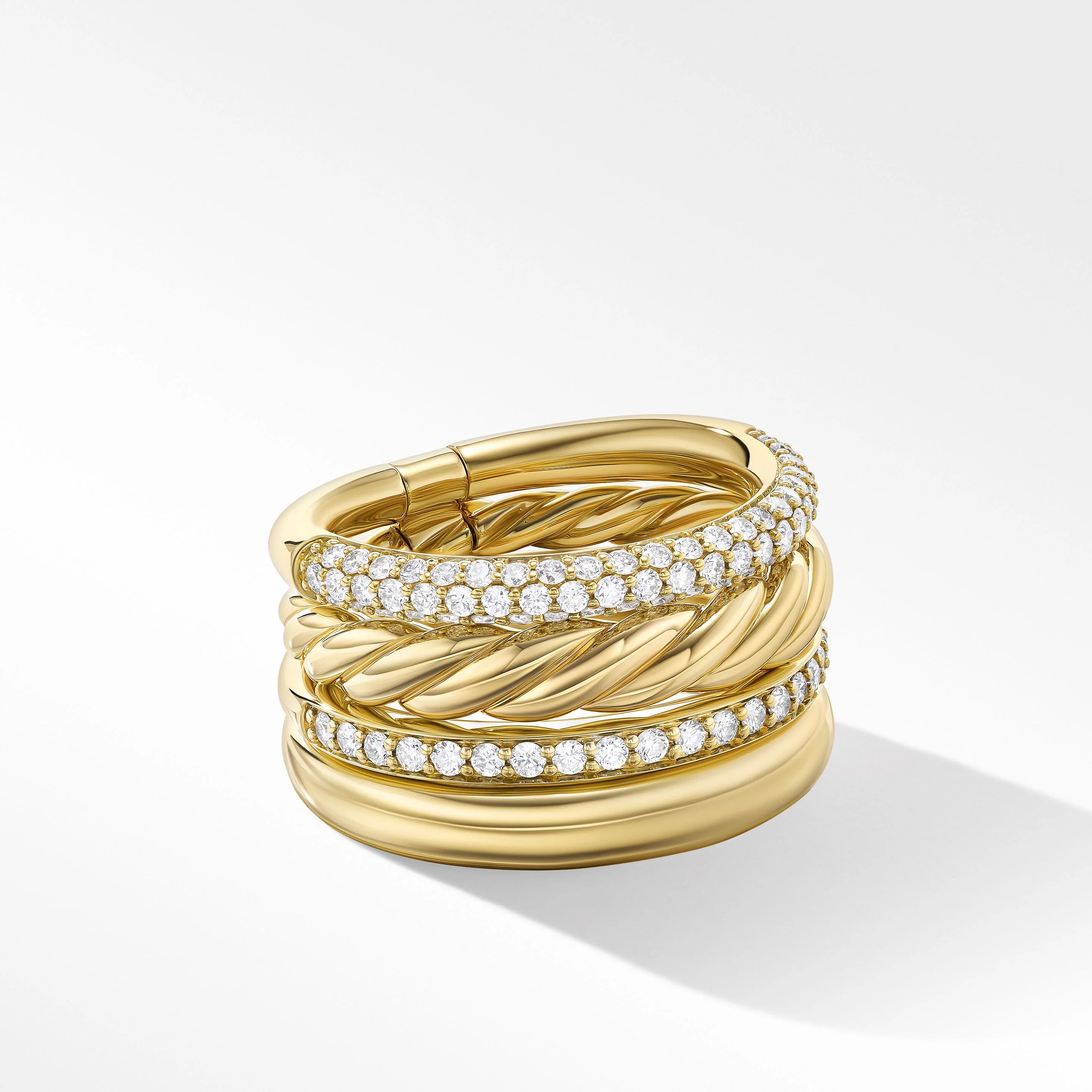 DY Mercer™ Multi Row Ring in 18K Yellow Gold with Pavé Diamonds | David Yurman