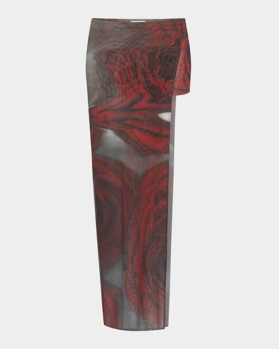 Jean Paul Gaultier Blurry Rose-Print Tulle Side Slit Midi Skort | Neiman Marcus