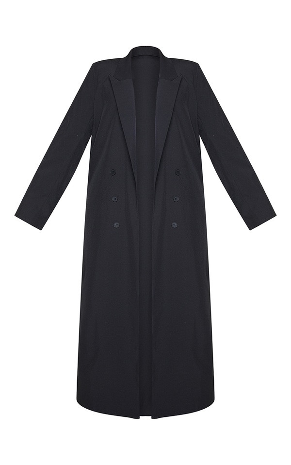 Plus Black Button Detail Maxi Blazer | PrettyLittleThing US