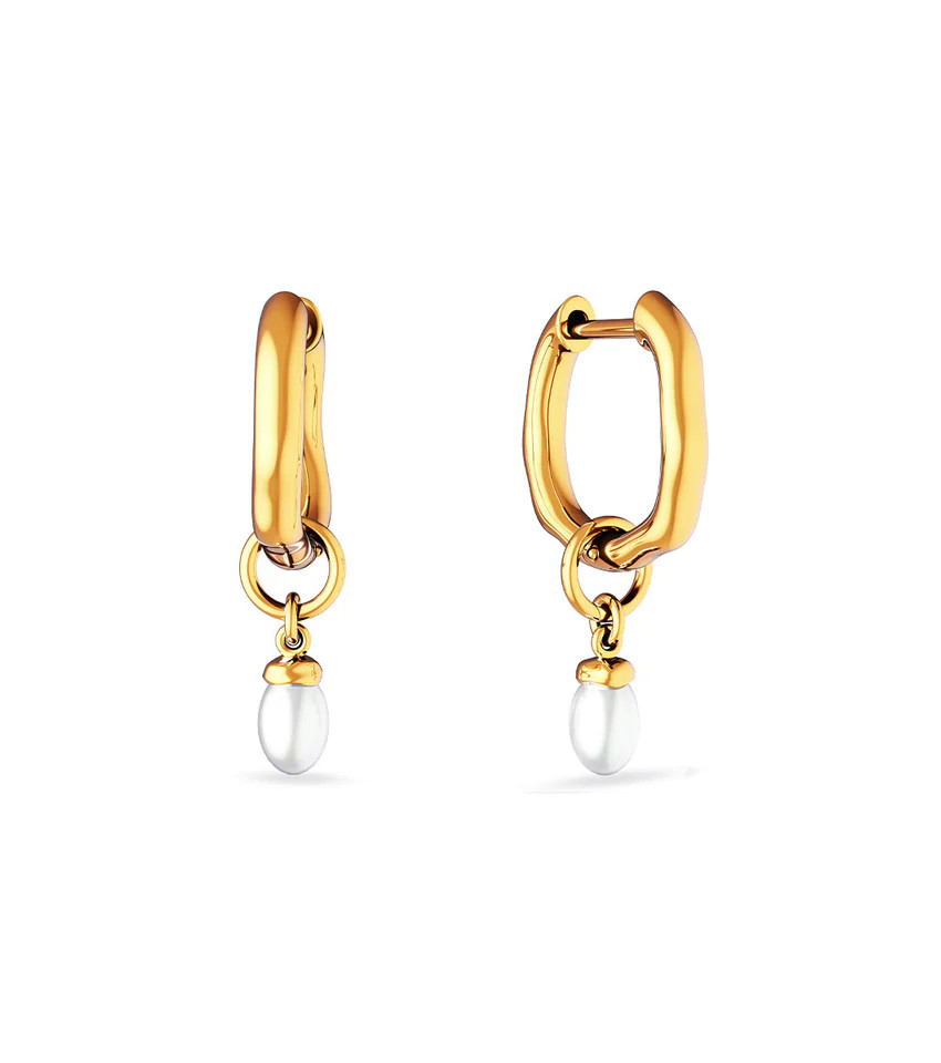 Fine Organic Pearl Huggie Earring (Gold) | Abbott Lyon