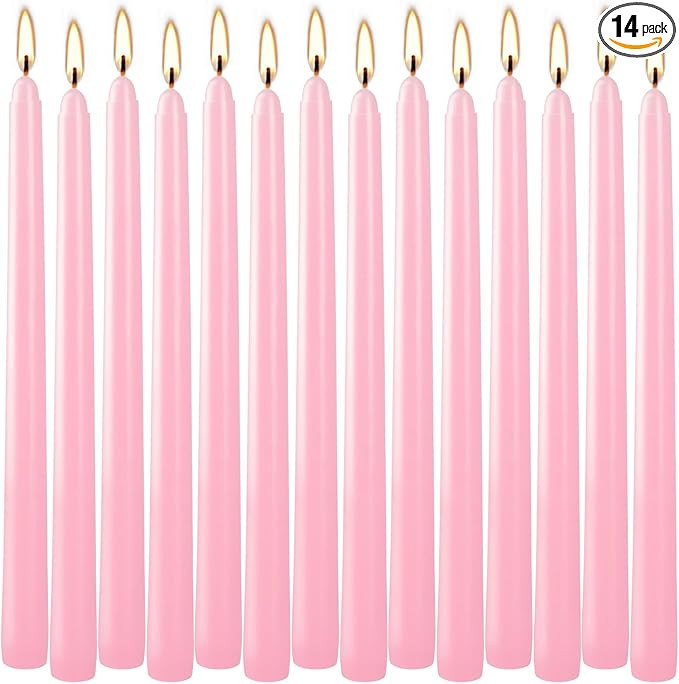 14 Pack of 10-Inch Pink Stemmed Candles - Perfect for Elegant Dining, Romantic Evenings, and Cozy... | Amazon (US)