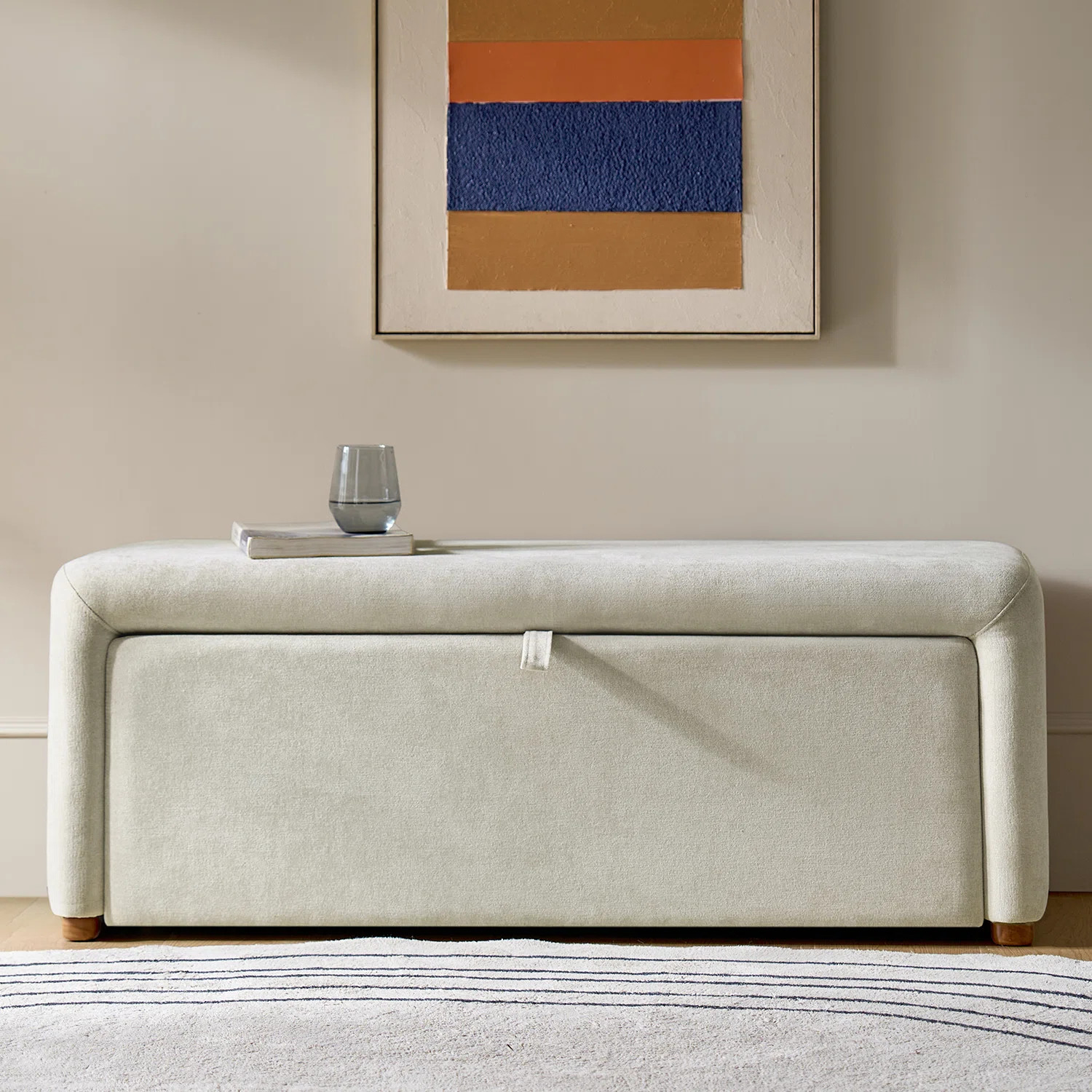 Delorise Modern 48.5”W Side-opening Storage Bench with Padded Cushion and Solid Wood Legs | Wayfair North America