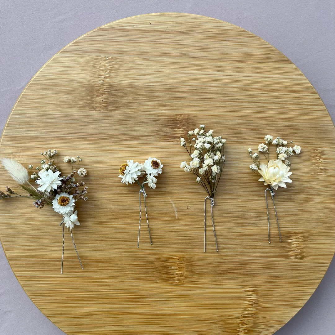 Rustic White Flower Hair Pin, Bride Hair Accessory Pin, Natural Hair Dried Flowers, Bridesmaid Gi... | Etsy (US)