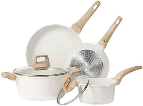 Amazon.com: CAROTE Nonstick Pots and Pans Set , White Granite Induction Kitchen Cookware Sets,Non... | Amazon (US)