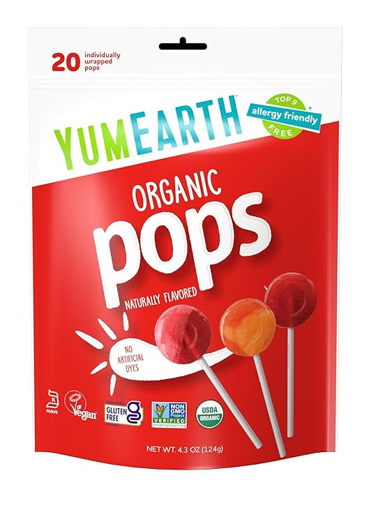 YumEarth Organic Lollipops, Assorted Flavors, 4.3 Ounce, 20 Lollipops - Allergy Friendly, Non GMO... | Amazon (US)
