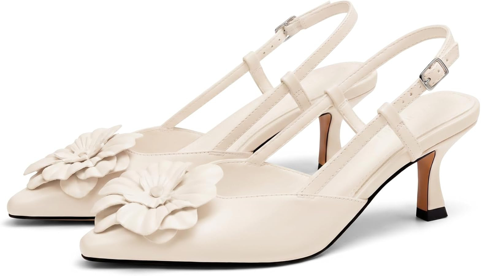 Coutgo Women's Flower Slingback Kitten Heels Closed Pointed Toe Slingback Pumps Low Heel Dress Sh... | Amazon (US)