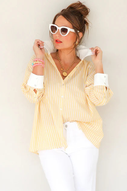 Make It Your Own Button Down Lemon Long Sleeve Shirt | The Willow Tree