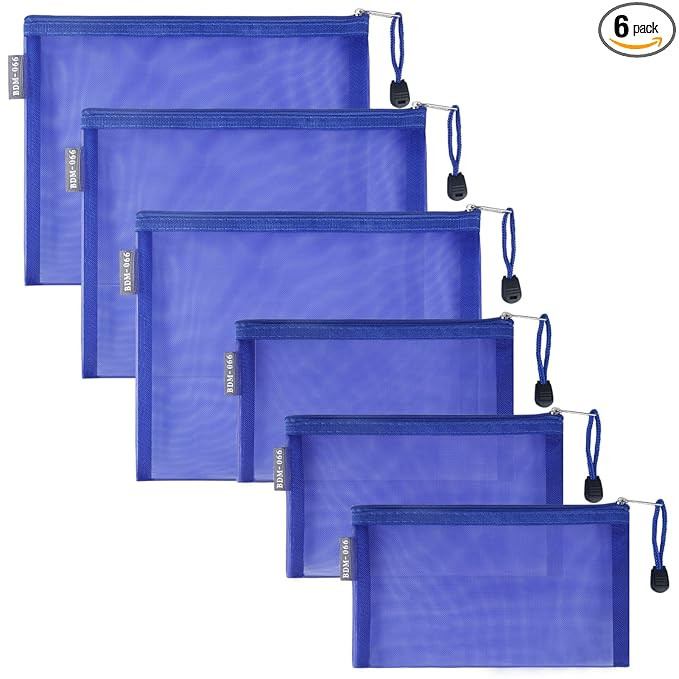 HRX Package Nylon Mesh Cosmetic Bags with Zipper, 6pcs Royal Blue Makeup Pouches Organizer Case f... | Amazon (US)