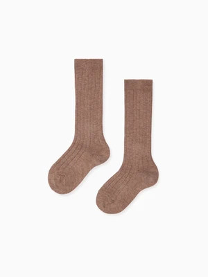 Soft Brown Ribbed Knee High Kids Socks | La Coqueta (US)