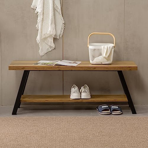 Entryway Bench, Farmhouse Indoor Entry Way Shoe Benches Seat, Industrial Metal Shoe Storage Bench... | Amazon (US)