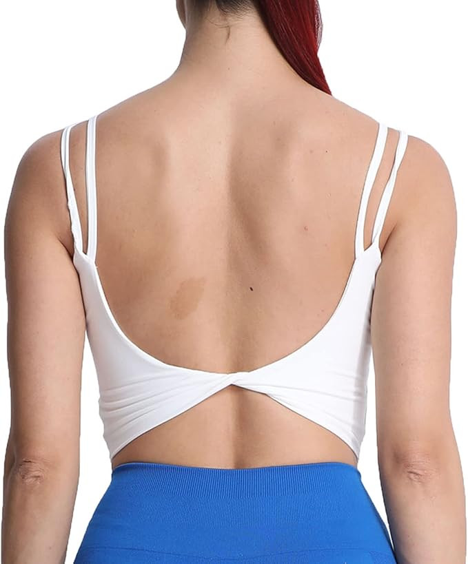 Aoxjox Women's Workout Sports Bras Fitness Padded Backless Yoga Crop Tank Top Twist Back Cami | Amazon (US)