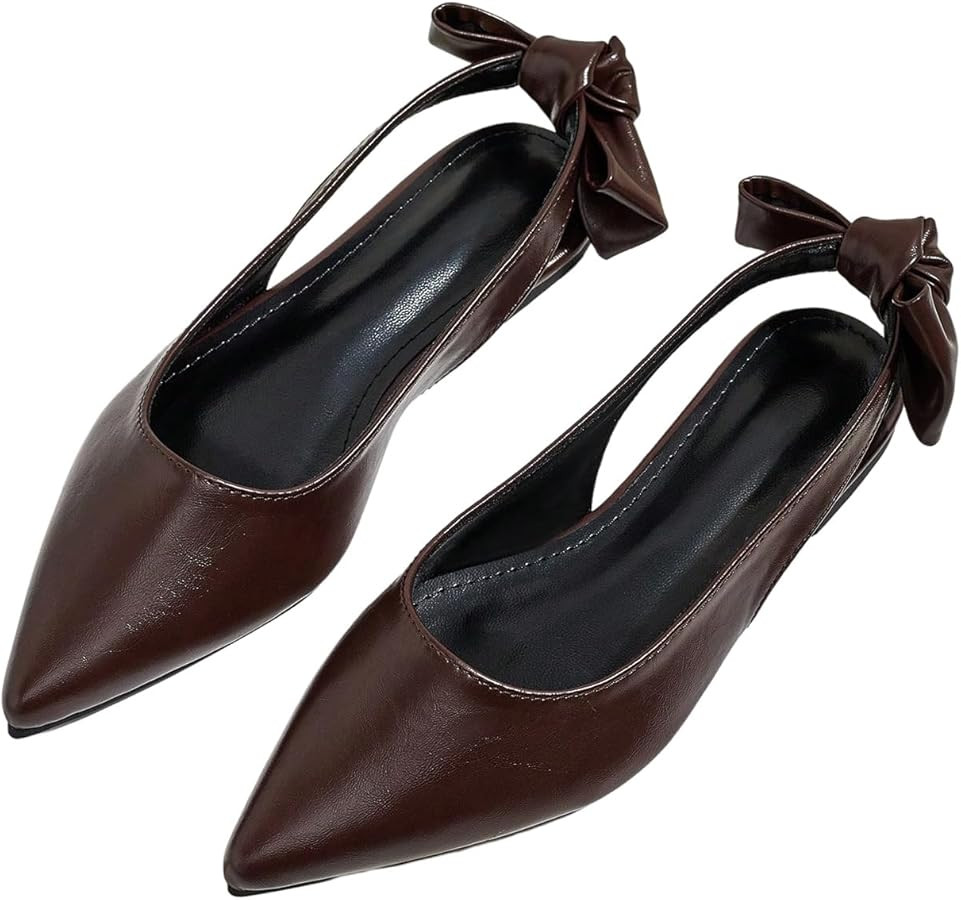 Verdusa Women's Bow Pointed Toe Mule Shoes PU Leather Slingback Low Heels Slip on Flats | Amazon (US)