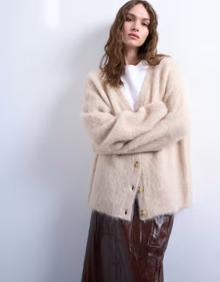 Topshop knit premium alpaca cardigan in beige | ASOS | ASOS (Global)
