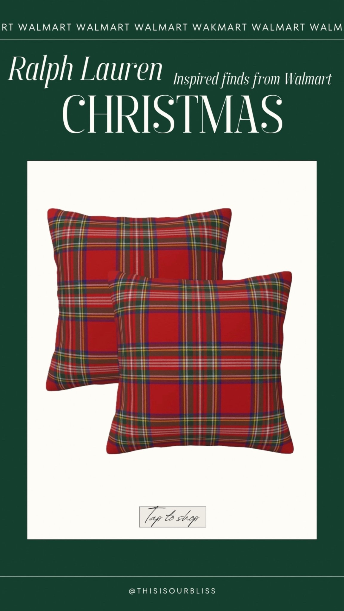 Ralph Lauren Christmas inspired finds from Walmart! ❤️🎄🐎

Tarton plaid pillow covers for your Roth Lauren Christmas! 

Walmart, Walmart home, classic Christmas, holiday decor 

#LTKHoliday #LTKHome #LTKFindsUnder50